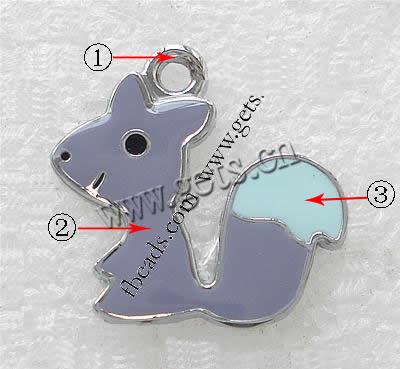 Zinc Alloy Animal Pendants, Squirrel, plated, enamel, more colors for choice, 24x22x2mm, Hole:Approx 2mm, Sold By PC