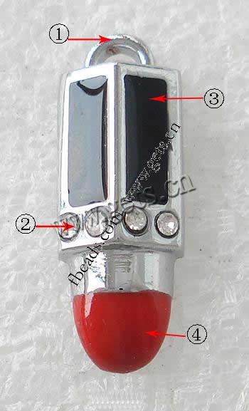 Pendentifs outils en alliage de zinc, Rouge à lèvres, Placage, émail & avec strass, plus de couleurs à choisir, 20x8.5x4mm, Trou:Environ 1.5mm, Vendu par PC