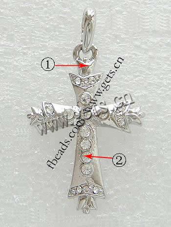 Zinc Alloy Cross Pendants, plated, Customized & with rhinestone, more colors for choice, lead & nickel free, 32x22x4mm, Hole:Approx 3.5mm, Sold By PC