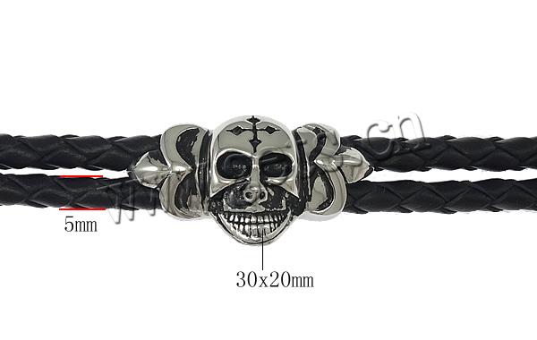 Men Bracelet, PU Leather, with Stainless Steel, Skull, plated, braided & 2-strand & blacken, more colors for choice, 30x20mm, 5mm, 19x13mm, Length:Approx 8 Inch, Sold By Strand