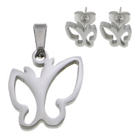Fashion Stainless Steel Jewelry Sets, pendant & earring, Butterfly, plated Approx 