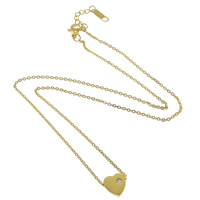 Edelstahl Schmuck Halskette, mit Verlängerungskettchen von 1.5Inch, Herz, plattiert, Oval-Kette & mit Strass, keine, Länge:ca. 17.5 ZollInch, verkauft von Strang