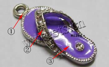 Zinc Alloy Shoes Pendants, with Rhinestone & enamel, plated, enamel & with rhinestone, more colors for choice, 13x28mm, Sold By PC