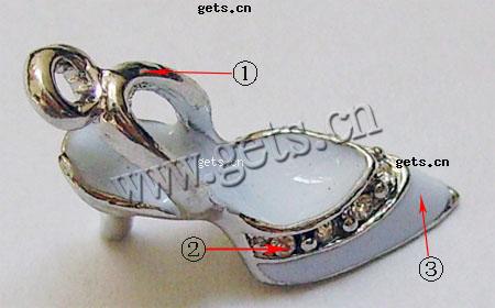 Zinc Alloy Shoes Pendants, with Rhinestone & enamel, plated, enamel & with rhinestone, more colors for choice, 20x30mm, Sold By PC