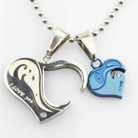 316L Stainless Steel Puzzle Couple Pendant, Heart, plated, for couple & with rhinestone Approx 