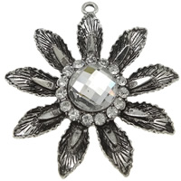Glass Zinc Alloy Pendants, Flower, antique silver color plated, Customized & with rhinestone nickel, lead & cadmium free Approx 3mm 