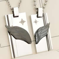 Stainless Steel Couple Pendant, 316L Stainless Steel, Rectangle, plated, for couple & with rhinestone & two tone Approx 