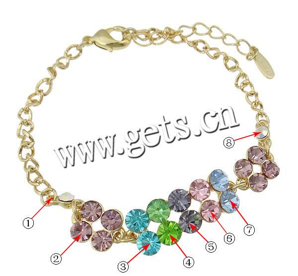 Fashion Zinc Alloy Bracelets, with Iron, plated, Customized & with rhinestone, more colors for choice, 25x10x4mm, Length:7.5 Inch, Sold By Strand