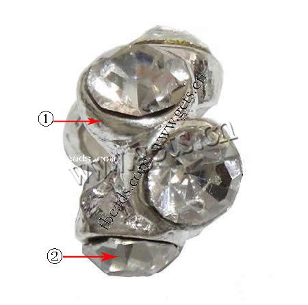 Rhinestone Zinc Alloy European Beads, Rondelle, plated, without troll & with rhinestone, more colors for choice, 9x14mm, Hole:Approx 5mm, Sold By PC