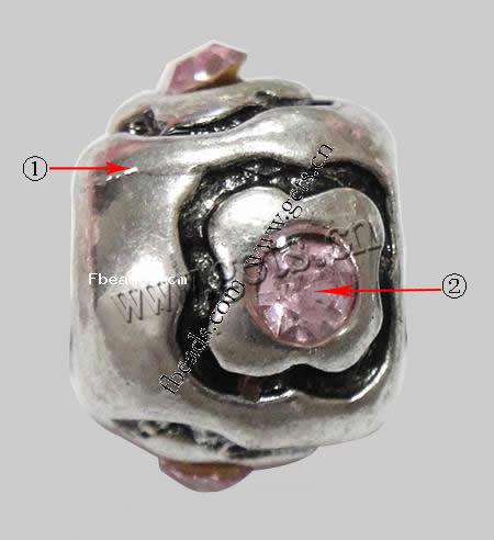 Perles European de stras d'alliage de Zinc , rondelle, Placage, sans filetage & avec strass, plus de couleurs à choisir, 9x10mm, Trou:Environ 5mm, Vendu par PC