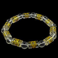 Om Mani Padme Hum Bracelet, Glass, with Elastic Thread, Carved, transparent & gold accent Approx 8 Inch 