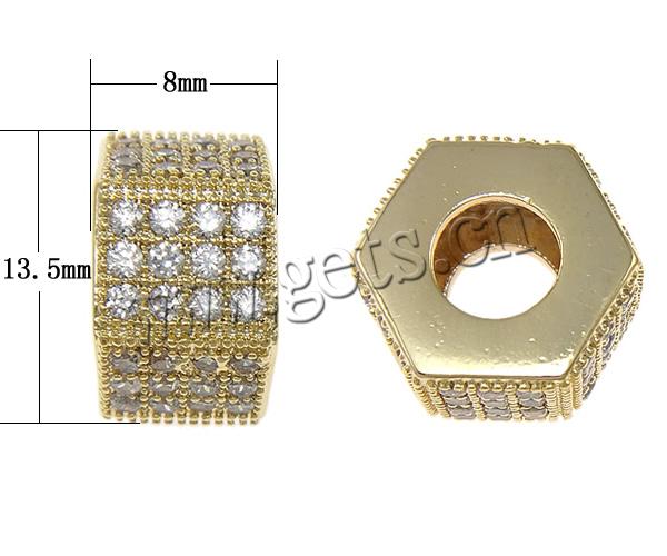 Perles zircon Micro Pave cubes, laiton, hexagone, Placage, pavé de micro zircon, plus de couleurs à choisir, 5.5x11mm, Trou:Environ 5mm, Vendu par PC