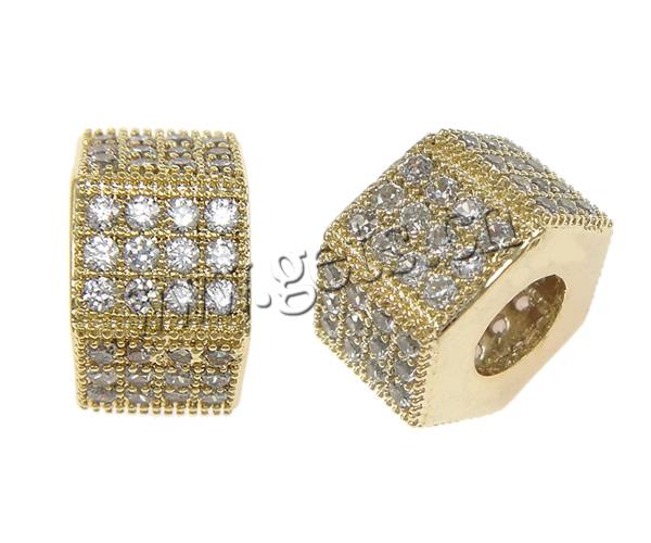 Cubic Zirconia Micro Pave Brass Beads, Hexagon, plated, micro pave cubic zirconia, more colors for choice, 5.5x11mm, Hole:Approx 5mm, Sold By PC