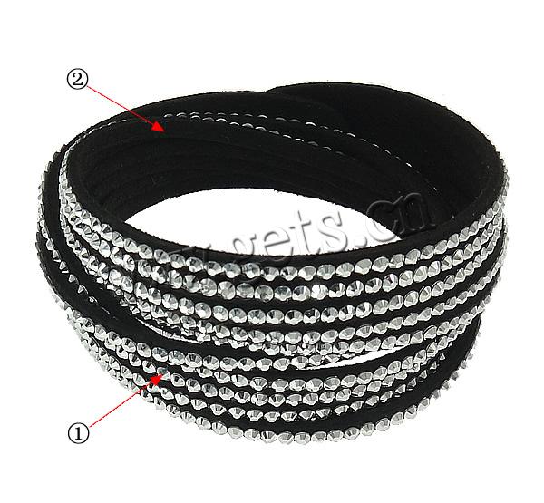 Slake Bracelet, Velveteen Cord, iron snap clasp, with rhinestone & 2-strand, more colors for choice, 19mm, Length:Approx 16 Inch, Sold By Strand