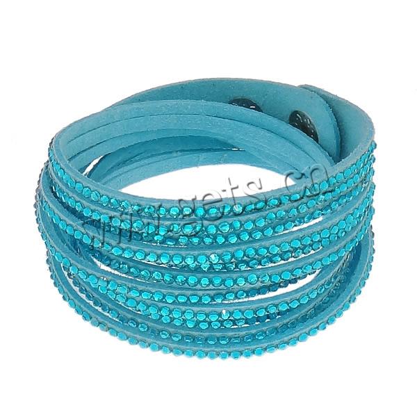 Slake Bracelet, Velveteen Cord, iron snap clasp, with rhinestone & 2-strand, more colors for choice, 19mm, Length:Approx 16 Inch, Sold By Strand