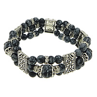 Snowflake Obsidian Bracelet, with rhinestone brass spacer & Zinc Alloy, antique silver color plated, beaded bracelet 6mm  10mm Approx 7 Inch 
