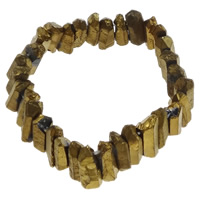 Cristal naturel bracelet, avec fil élastique, chips, Placage de couleur d'or, 9-33mm Environ 7.5 pouce, Vendu par brin