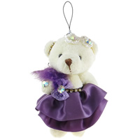 Plush Hanging Decoration, with Chicken Feather & brass claw chain & Satin Ribbon & Organza & Nylon Cord, Bear, with rhinestone 