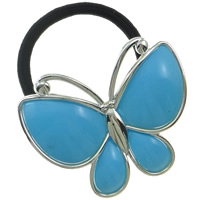 Ponytail Holder, Acrylic, with Nylon Coated Rubber Rope, Butterfly, UV plating, blue 