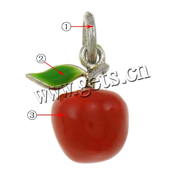 Zinklegierung Obst Anhänger, Apfel, plattiert, Emaille, keine, 15x11.5x25mm, Bohrung:ca. 5x6mm, verkauft von PC