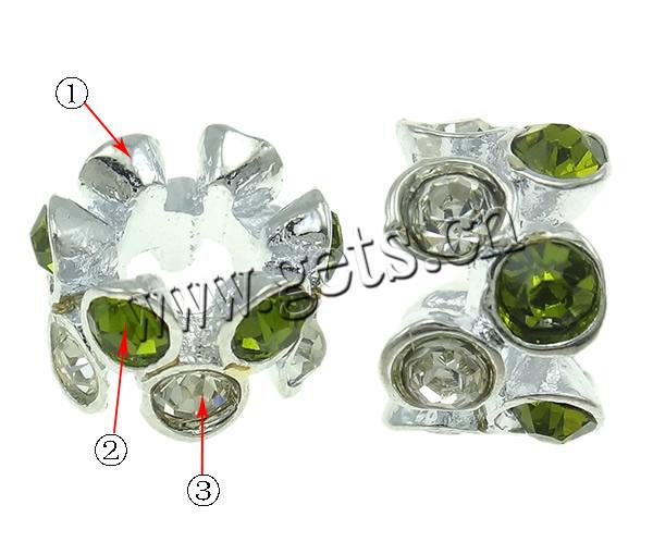 Rhinestone Zinc Alloy European Beads, Flower, plated, Customized & without troll, more colors for choice, 7x10mm, Hole:Approx 5mm, Sold By PC