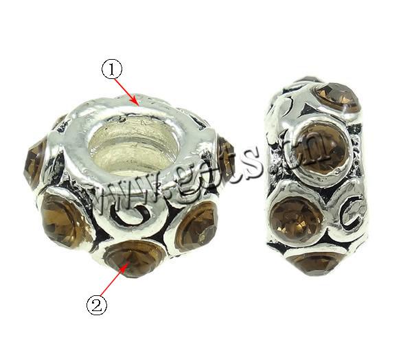 Rhinestone Zinc Alloy European Beads, Rondelle, plated, Customized & without troll, more colors for choice, 12x6mm, Hole:Approx 4mm, Sold By PC