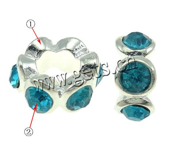Rhinestone Zinc Alloy European Beads, Flower, plated, Customized & without troll, more colors for choice, 12.5x13x5mm, Hole:Approx 5mm, Sold By PC