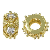 Cubic Zirconia Micro Pave Brass Beads, Rondelle, plated, micro pave cubic zirconia & large hole Approx 4.5mm 