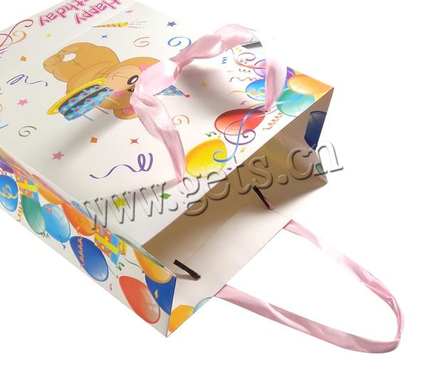 Gift Shopping Bag, Paper, with Satin Ribbon, Rectangle, printing, different size for choice, multi-colored, Sold By Lot