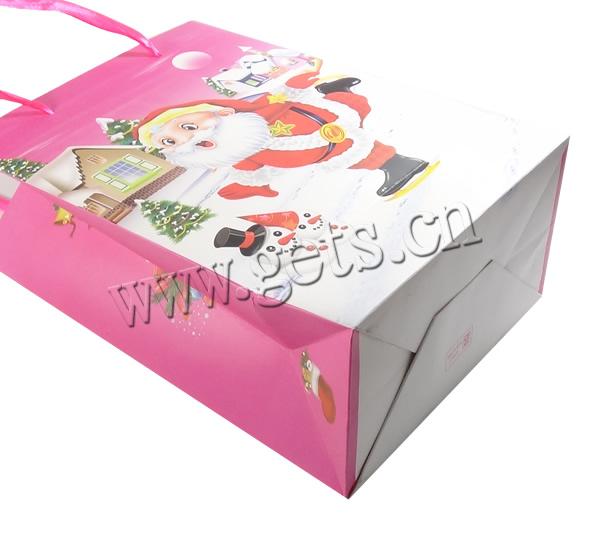 Christmas Gift Bag, Paper, with Satin Ribbon, Rectangle, printing, Christmas jewelry & different size for choice, pink, Sold By Lot