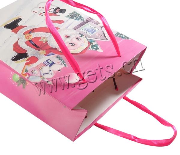Christmas Gift Bag, Paper, with Satin Ribbon, Rectangle, printing, Christmas jewelry & different size for choice, pink, Sold By Lot