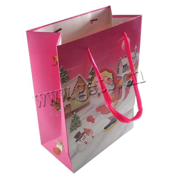 Рождественский мешок подарка, бумага, с Сатиновая лента, Прямоугольная форма, принт, Рождественские украшения & разный размер для выбора, розовый, продается Лот