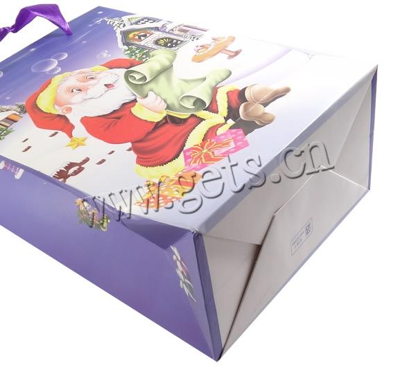 Christmas Gift Bag, Paper, with Satin Ribbon, Rectangle, printing, Christmas jewelry & different size for choice, purple, Sold By Lot