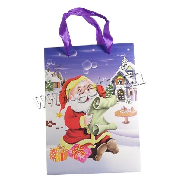 Рождественский мешок подарка, бумага, с Сатиновая лента, Прямоугольная форма, принт, Рождественские украшения & разный размер для выбора, фиолетовый, продается Лот