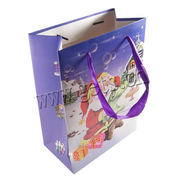 Christmas Gift Bag, Paper, with Satin Ribbon, Rectangle, printing, Christmas jewelry & different size for choice, purple, Sold By Lot