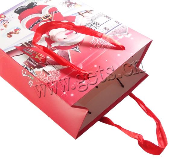 Christmas Gift Bag, Paper, with Satin Ribbon, Rectangle, printing, Christmas jewelry & different size for choice, red, Sold By Lot