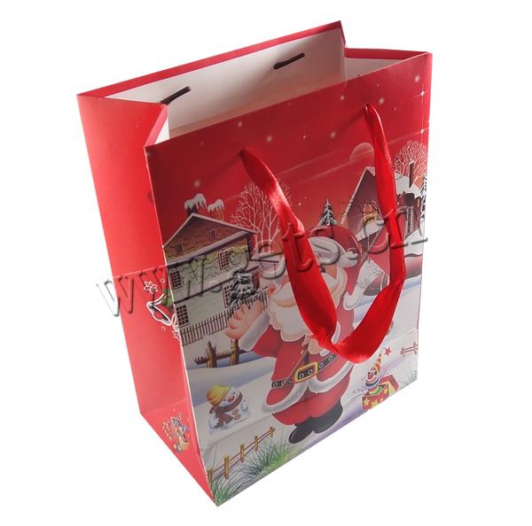 Christmas Gift Bag, Paper, with Satin Ribbon, Rectangle, printing, Christmas jewelry & different size for choice, red, Sold By Lot