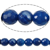 Natürliche blaue Achat Perlen, Blauer Achat, rund, facettierte, 6mm, Bohrung:ca. 1mm, Länge:ca. 15 ZollInch, 65PCs/Strang, verkauft von Strang