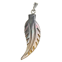 Black Shell Pendant, with Brass, Feather, platinum color plated Approx 