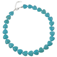 Turquoise Jewelry Necklace, Synthetic Turquoise, zinc alloy lobster clasp, with 5cm extender chain, Heart, blue Approx 17 Inch 