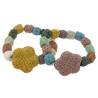 Lava Bead Bracelet, with Elastic Thread, Flower Approx 7 Inch 