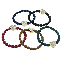 Ponytail Holder, Nylon Cord, with Zinc Alloy, Heart, gold color plated, with rhinestone, mixed colors 6mm Approx 6 Inch 