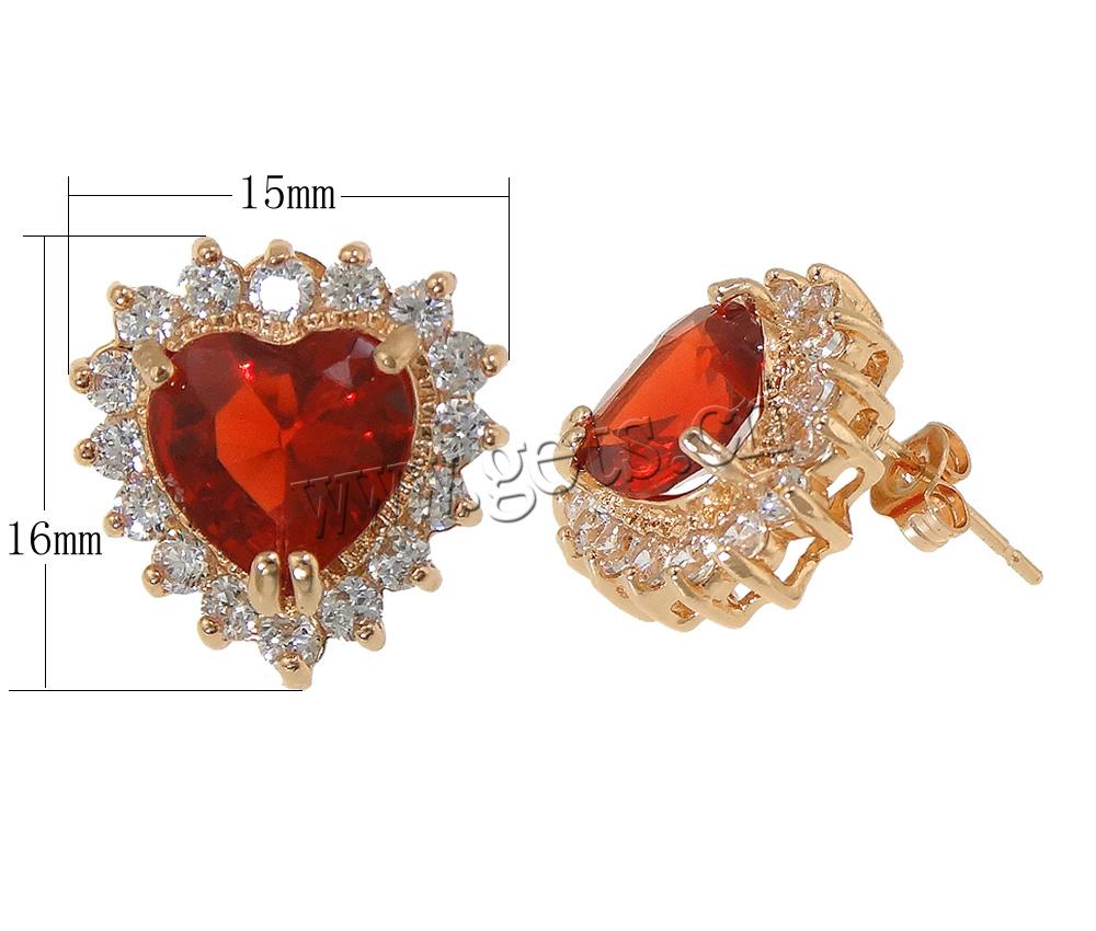 Cubic Zircon Brass Earring, Heart, plated, with cubic zirconia & faceted, more colors for choice, 15x16mm, Sold By Pair
