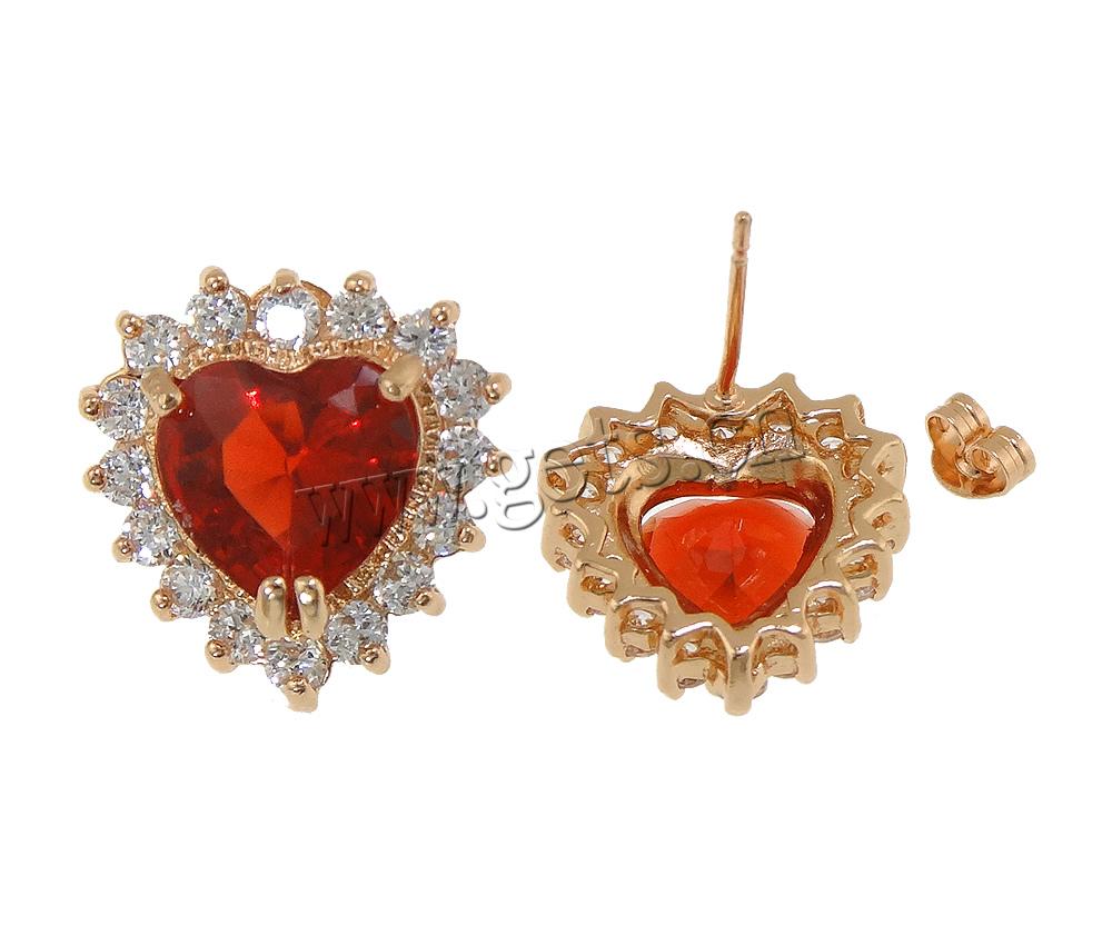 Cubic Zircon Brass Earring, Heart, plated, with cubic zirconia & faceted, more colors for choice, 15x16mm, Sold By Pair