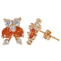 Cubic Zircon Brass Earring, Butterfly, plated, with cubic zirconia 