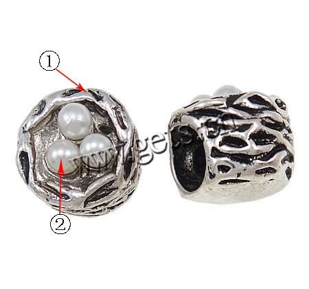 Zinc Alloy European Beads, with Glass, Tube, plated, more colors for choice, 9.5x8.5x9mm, Hole:Approx 5mm, Sold By PC