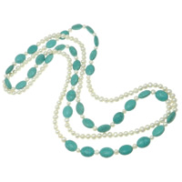 Collar de perlas de agua dulce de la turquesa, Perlas cultivadas de agua dulce, con Turquesa natural, sarta sola, 5-6mm, 8-9mm, 12x16mm, longitud:70 Inch, Vendido por Sarta