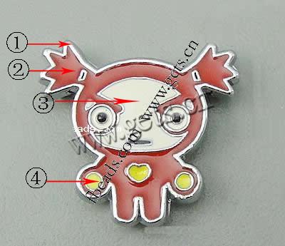 Zinc Alloy Slide Charm, with enamel, Girl, plated, enamel, more colors for choice, 18x16x4mm, Hole:Approx 8x2mm, Sold By PC