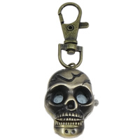 Keychain Watch, Zinc Alloy, with Glass, Skull, antique bronze color plated, brushed, nickel, lead & cadmium free Approx Approx 2.8 Inch 