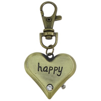 Keychain Watch, Zinc Alloy, with Glass, Heart, word happy, antique bronze color plated, with letter pattern & brushed & with rhinestone, nickel, lead & cadmium free Approx Approx 2.9 Inch 